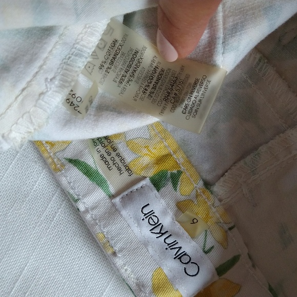 Calvin Klein White Yellow Tropic Floral Skinny Ankle Jeans Pants Mid Rise Size 6 - Picture 16 of 16